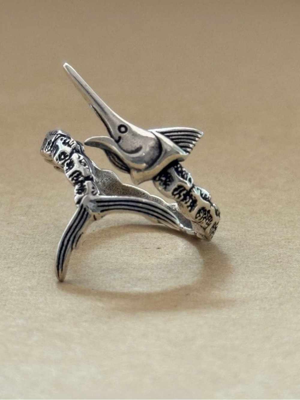 Sterling Silver Marlin Wrap Ring - Silver
